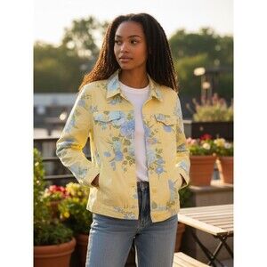 Real Clothes Saks Fifth Ave Yellow Floral Jacket with Blue Flowers 12
